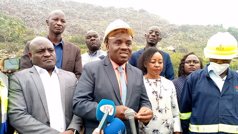 Kampala City Lord Mayor, Elias Lukwago adresses the media following his visit at the Kiteezi disaster site