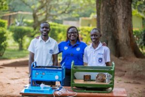 Diana Ondoga, the Stanbic Head of Corporate Social Investment (CSI) together with Michael Okao and Okwir Ceasar during the appraisal Visit